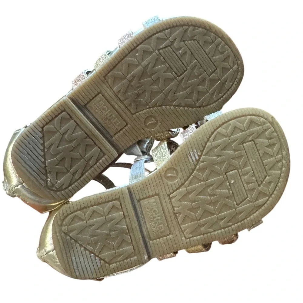 Michael Kors Daisy 3-T Gladiator Sandals Kids 7 Gold Silver Rose Gold Good MK